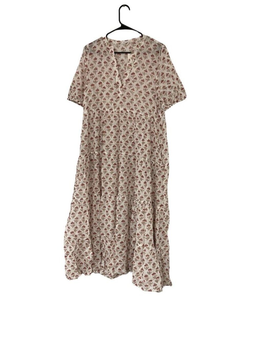 Oysho Womens Maxi Dress M Floral Midi Cotton Vneck Tiered Flowy 1999/190 NWT